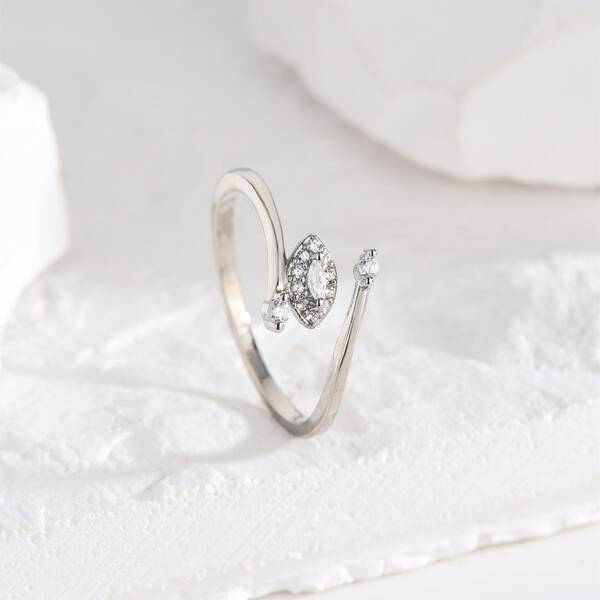 

Zircon Decor Cuff Ring, Silver