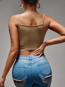 Chiquease Half Button Crop Cami Top - Khaki - View 2