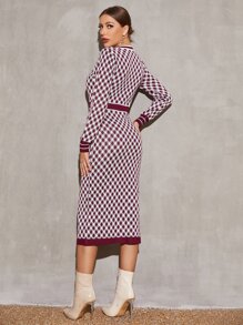 SHEIN Argyle Pattern Bodycon Knit Dress - Multicolor - View 2