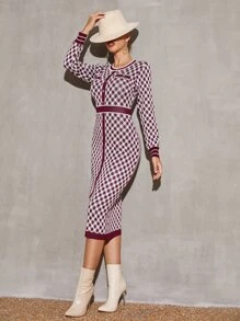 SHEIN Argyle Pattern Bodycon Knit Dress - Multicolor - View 3