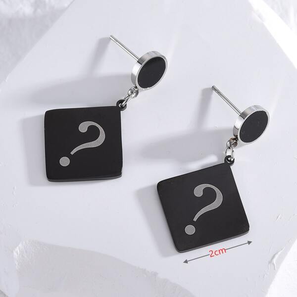 

Question Mark Print Geometric Drop Earrings, Black
