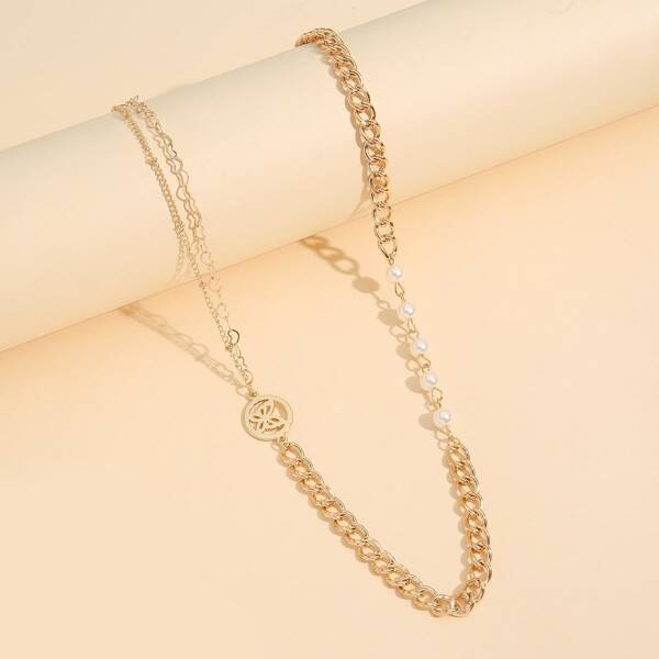 

Faux Pearl & Butterfly Decor Necklace, Gold