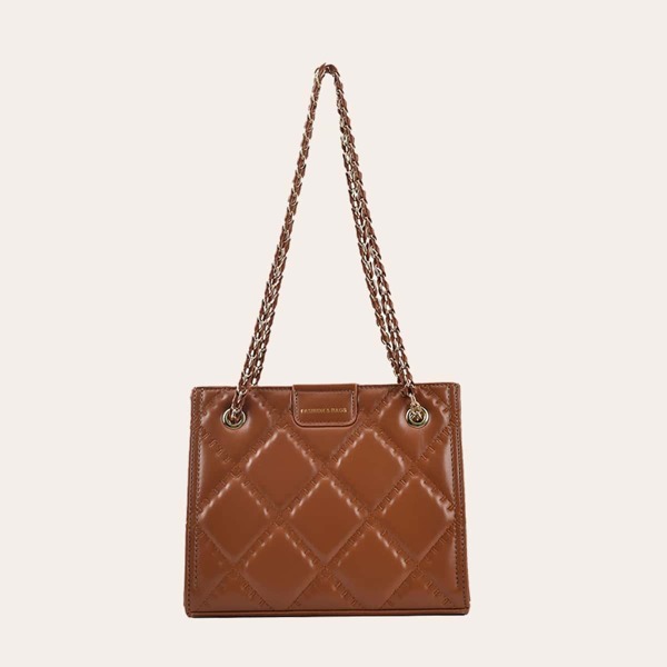 

Minimalist Quilted Chain Square Bag, Brown