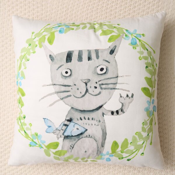 

Cat Print Cushion Cover Without Filler, Multicolor