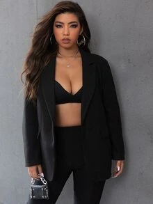 Áo vest Plus size Nút màu trơn Thanh lịch - màu đen - Xem 6