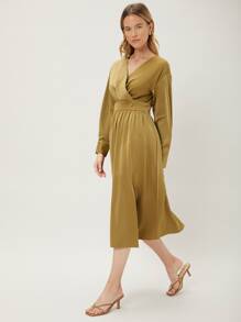 MOTF PREMIUM SURPLICE NECK SLIT DRESS - Khaki - View 3