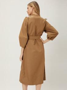 MOTF PREMIUM Đầm Thắt lưng Thắt nút Xù màu trơn Giải trí - Lạc đà - Xem 2