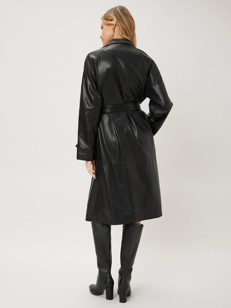 MOTF PU LEATHER BELTED TRENCH COAT