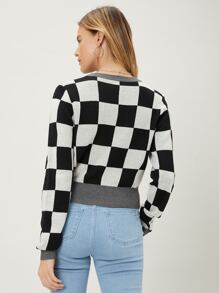 MOTF PREMIUM Nữ Cardigans Nút phía trước Sọc ca rô Giải trí - Đen và trắng - Xem 2