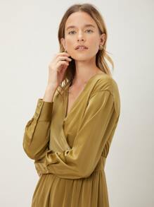 MOTF PREMIUM SURPLICE NECK SLIT DRESS - Khaki - View 10