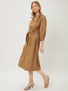 MOTF PREMIUM Đầm Thắt lưng Thắt nút Xù màu trơn Giải trí - Lạc đà - Xem 9