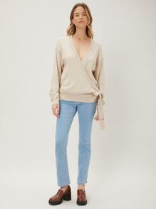 MOTF PREMIUM 羊毛混紡圍裹開襟衫 - 卡其色 - 查看 3