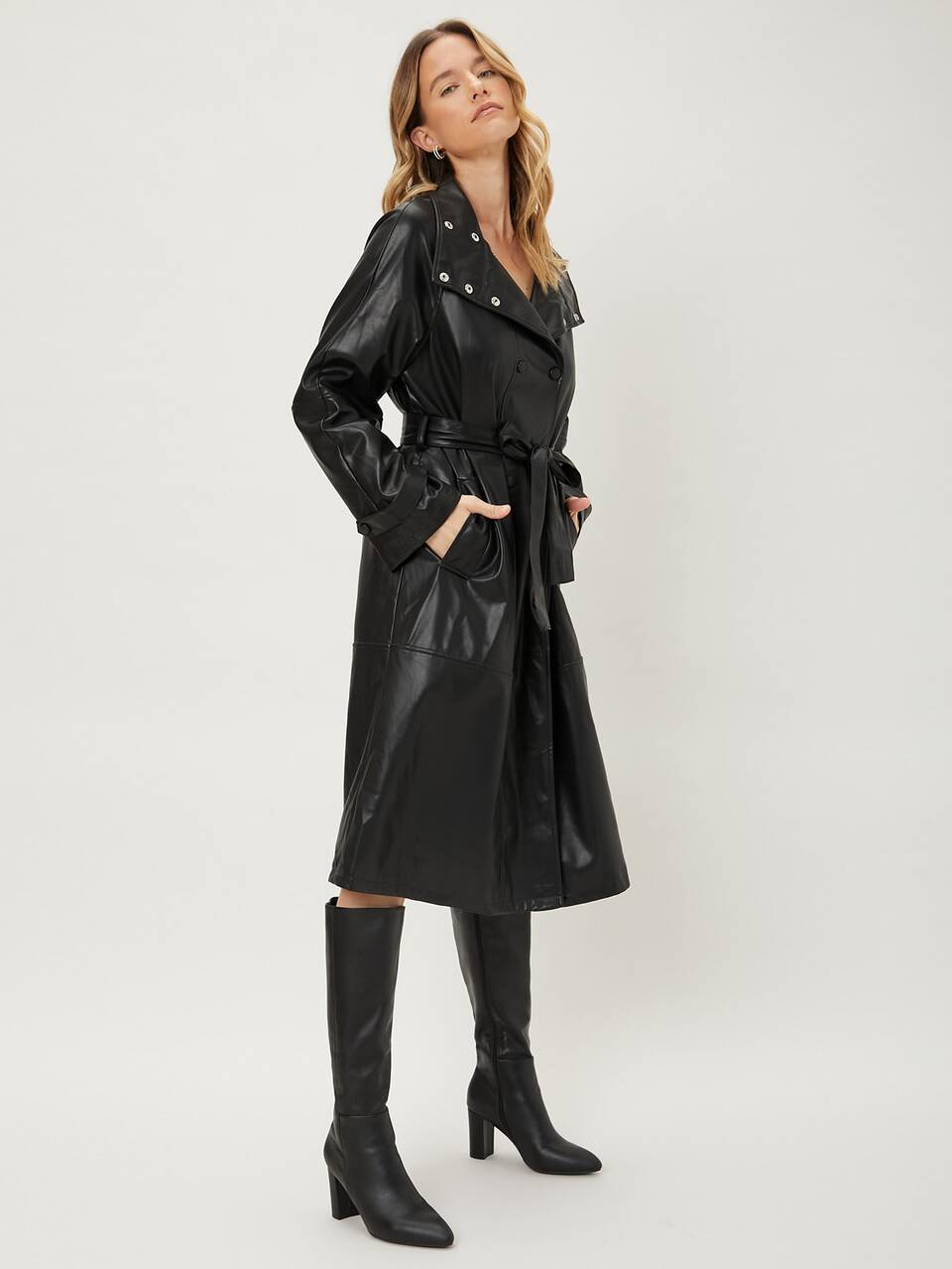 MOTF PU LEATHER BELTED TRENCH COAT