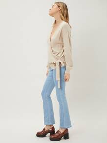 MOTF PREMIUM 羊毛混紡圍裹開襟衫 - 卡其色 - 查看 6