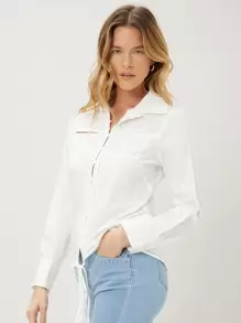 SHEIN Unity Cut Out Shirt - White - View 1
