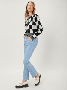 MOTF PREMIUM Nữ Cardigans Nút phía trước Sọc ca rô Giải trí - Đen và trắng - Xem 8