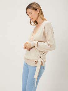 MOTF PREMIUM 羊毛混紡圍裹開襟衫 - 卡其色 - 查看 7