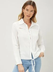 SHEIN Unity Cut Out Shirt - White - View 3