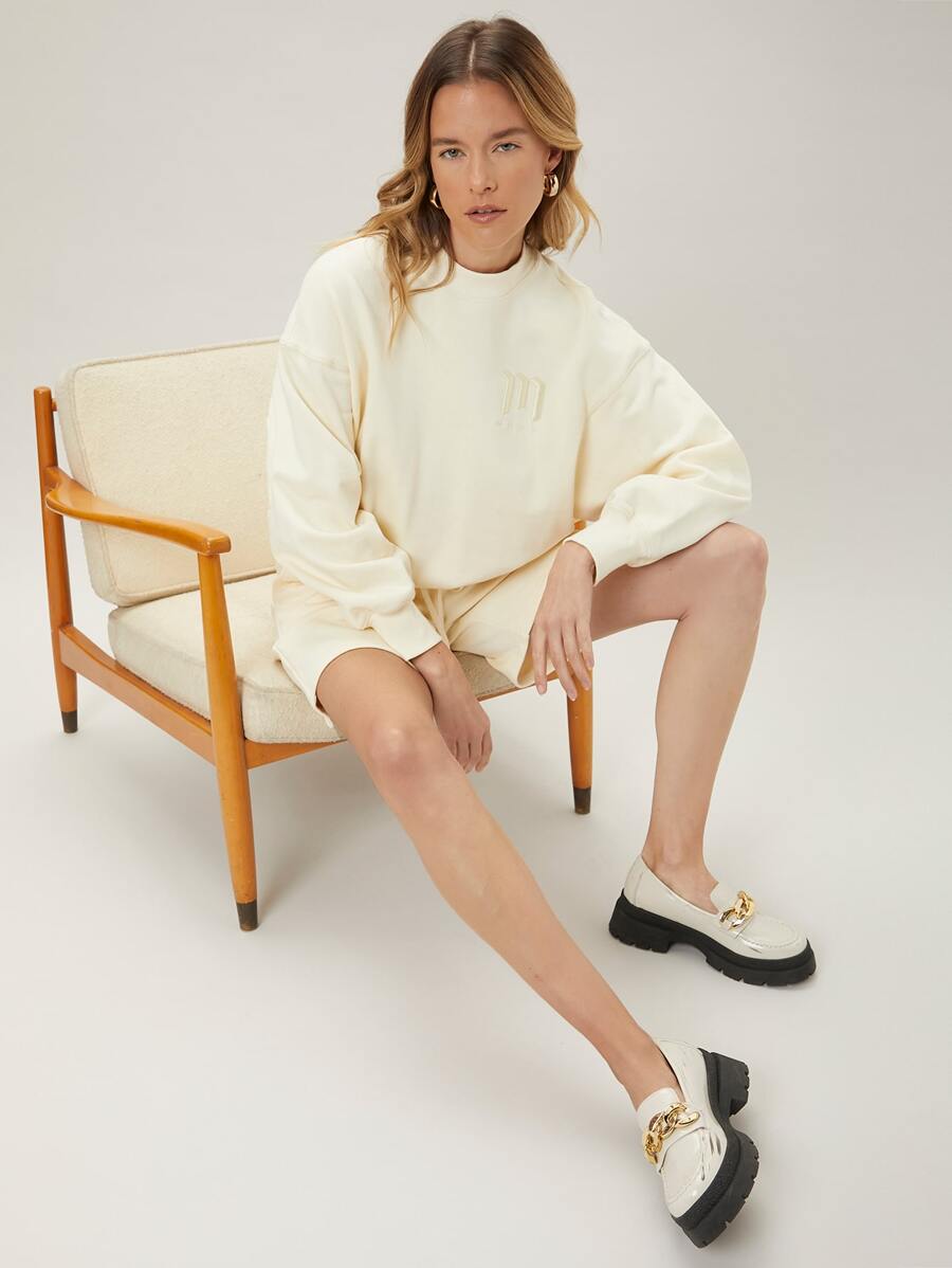 SHEIN EZwear Drop Shoulder Sweatshirt - Beige - View 1