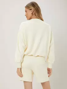 SHEIN EZwear Drop Shoulder Sweatshirt - Beige - View 2