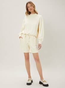 SHEIN EZwear Drop Shoulder Sweatshirt - Beige - View 3