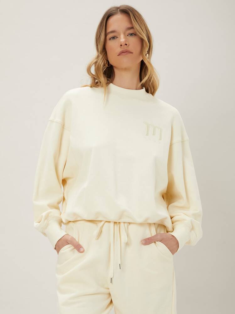 SHEIN EZwear Sudadera de hombros caídos - Beis - Añade 4