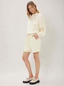 SHEIN EZwear Drop Shoulder Sweatshirt - Beige - View 5