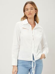 SHEIN Unity Cut Out Shirt - White - View 5