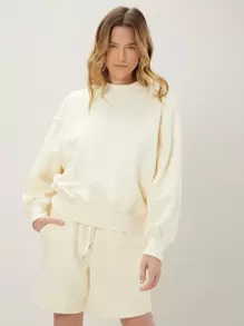 SHEIN EZwear Drop Shoulder Sweatshirt - Beige - View 8