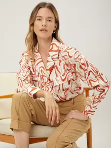 MOTF PREMIUM STRAIGHT FIT MARBLE PRINT BLOUSE - Multicolor - View 1