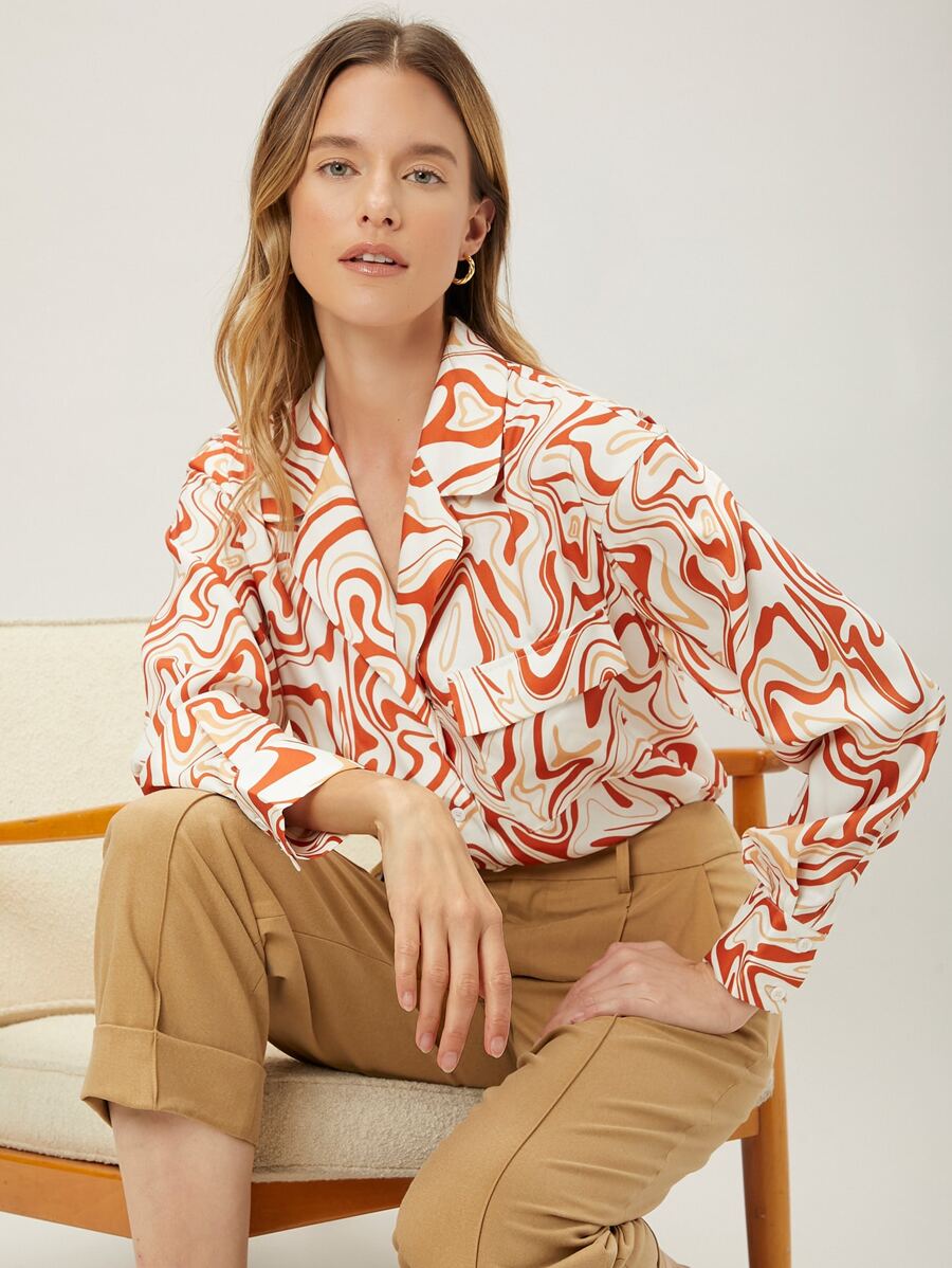 MOTF PREMIUM STRAIGHT FIT MARBLE PRINT BLOUSE - Multicolor - View 1