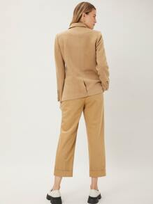 MOTF PREMIUM 羊毛混紡雙排釦花呢外套 - 卡其色 - 查看 2