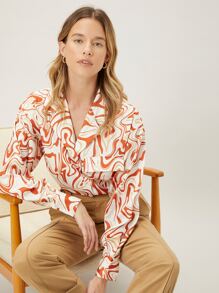 MOTF PREMIUM STRAIGHT FIT MARBLE PRINT BLOUSE - Multicolor - View 3