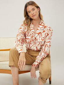 MOTF PREMIUM STRAIGHT FIT MARBLE PRINT BLOUSE - Multicolor - View 4