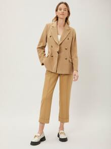 MOTF PREMIUM 羊毛混紡雙排釦花呢外套 - 卡其色 - 查看 4