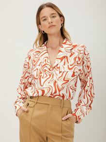 MOTF PREMIUM STRAIGHT FIT MARBLE PRINT BLOUSE - Multicolor - View 7