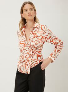 MOTF PREMIUM Camisa cruzada con estampado de mármol - Multicolor - Ver 3