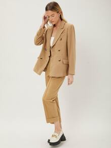 MOTF PREMIUM 羊毛混紡雙排釦花呢外套 - 卡其色 - 查看 6