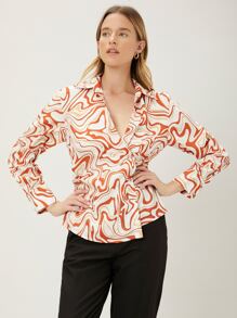 MOTF PREMIUM Camisa cruzada con estampado de mármol - Multicolor - Ver 6