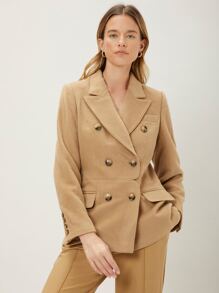 MOTF PREMIUM 羊毛混紡雙排釦花呢外套 - 卡其色 - 查看 9