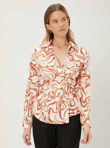 MOTF PREMIUM Camisa cruzada con estampado de mármol - Multicolor - Ver 7