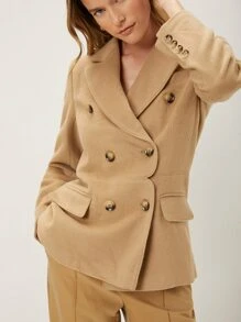 MOTF PREMIUM 羊毛混紡雙排釦花呢外套 - 卡其色 - 查看 10