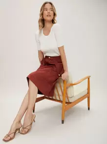 MOTF PREMIUM SUEDETTE A-LINE SKIRT - Rust Brown - View 1