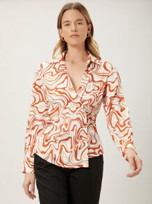 MOTF PREMIUM Camisa cruzada con estampado de mármol - Multicolor - Ver 8