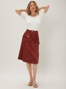 MOTF PREMIUM SUEDETTE A-LINE SKIRT - Rust Brown - View 4