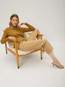 MOTF PREMIUM VISCOSE CROPPED STRAIGHT LEG TROUSERS - Khaki - View 1