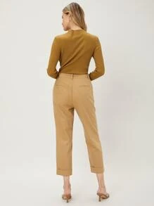 MOTF PREMIUM VISCOSE CROPPED STRAIGHT LEG TROUSERS - Khaki - View 2
