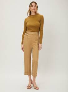 MOTF PREMIUM VISCOSE CROPPED STRAIGHT LEG TROUSERS - Khaki - View 3