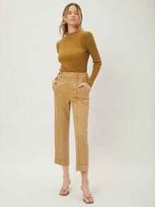 MOTF PREMIUM VISCOSE CROPPED STRAIGHT LEG TROUSERS - Khaki - View 5