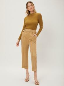 MOTF PREMIUM VISCOSE CROPPED STRAIGHT LEG TROUSERS - Khaki - View 6